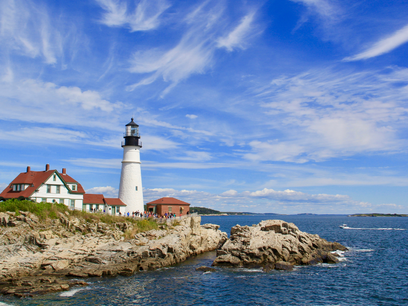 A photo of a lighthouse on the coast of Maine